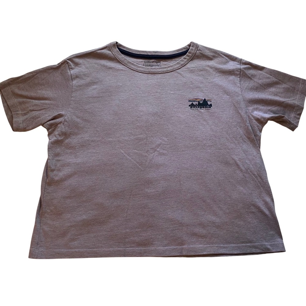 Patagonia Responsibili-Tee Women Small Mauve Purple Boxy Fit Graphic T-Shirt